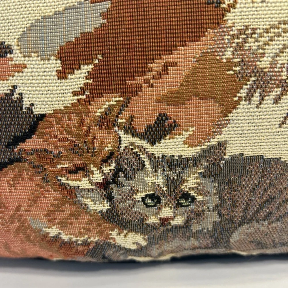 Needlepoint Throw Pillow Of 3 Cats Black Back Pre Owned Vintage 12” X 8”